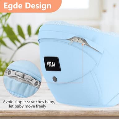 HKAI Baby Hip Carrier, Mom's Choice Award Winner, Adjustable Waistband & Breathable Mesh, Ergonomic Carrier with Non-Slip Hip Seat Surface for Newborns & Toddlers, Light Blue - Image 3