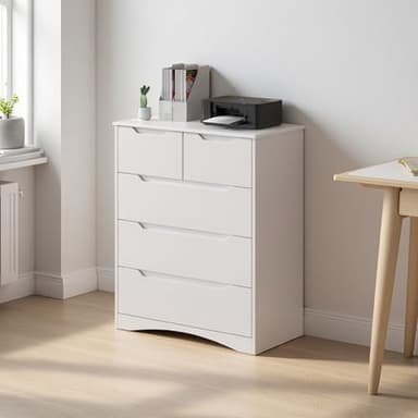 Gizoon 5 Drawers Chest, White Dresser for Bedroom with Large Storage Capacity, Chest of Drawers with Embedded Handle, Anti-Tripping Device for Hallway, Office, Living Room - Image 8