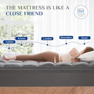 Dual Layer 3 Inch Memory Foam Mattress Topper Queen Size, 2 Inch Cooling Gel Memory Foam Plus 1 Inch PillowTop Mattress Pad Cover, with 8-21 Inch Deep Pocket, Grey - Image 5