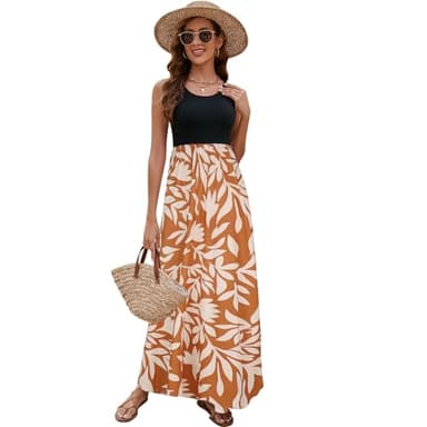 Women's Casual Dresses A-line Tropical Summer Dresses for Women 2024 Vacation(Brown Floral,Medium) - Image 2