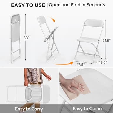 VINGLI 4 Pack White Plastic Folding Chair, Indoor Outdoor Portable Stackable Commercial Seat with Steel Frame 350lb. Capacity for Events Office Wedding Party Picnic Kitchen Dining - Image 3