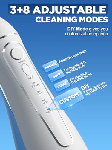 Oralfree Water Dental Flosser Cordless for Teeth Cleaning - 4 Modes Oral Irrigator 300ML Braces Flossers Cleaner, Rechargeable Portable IPX7 Waterproof Powerful Battery for Travel Home - Image 4