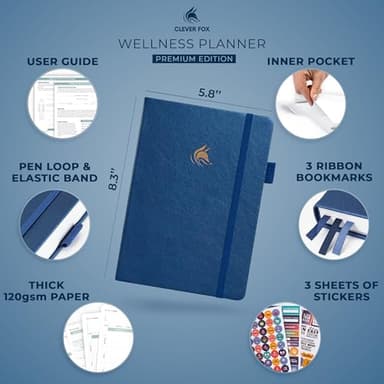 Clever Fox Wellness Planner - Weekly & Daily Health and Wellness Log, Food Journal & Meal Planner Diary for Calorie Counting, Notebook for Medical Condition Tracking, A5-Sized - Mystic Blue - Image 3