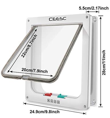 CEESC Extra Large Cat Door (Outer Size 11"x9.8"), Weatherproof, White, ABS Material, 4-Way Locking Flap for Cats & Dogs up to 25.54 lbs - Image 3