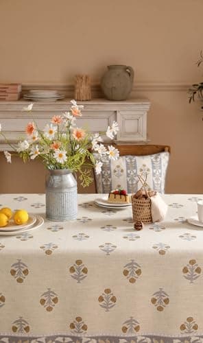 patdrea Designer Beige Long Tablecloth for Rectangle Table,Elegant Linen Floral Pattern French Table Cloth,Decor Cover Cloth for Kitchen Dining Christmas,Thanksgiving,Party,63"x102"-Istana a - Image 5