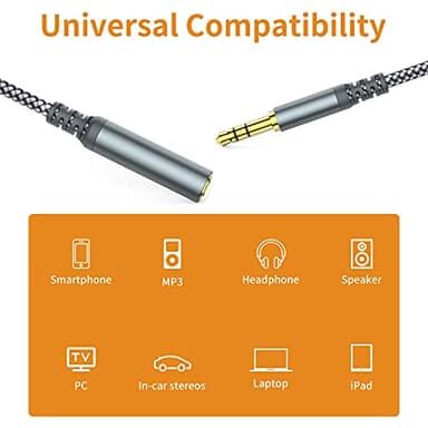 MCSPER Headphone Extension Cable, [2-Pack, 6.6ft Hi-Fi ] 3.5mm Extension AudioMale to Female Aux Adapter Hi-Fi Sound Stereo Extender Cord for Headset, iPhone, iPad, Smartphones, Tablets & More (Grey) - Image 3