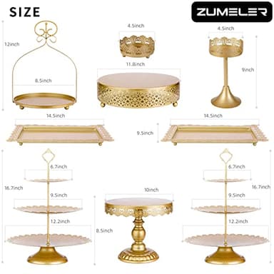 ZUMELER 9Pcs Metal Cake Stands Round Cake Stands Candy Fruite Display Plate Cupcake Serving Tower for Wedding Brithday Party Celebration Home Decoration,gold - Image 3