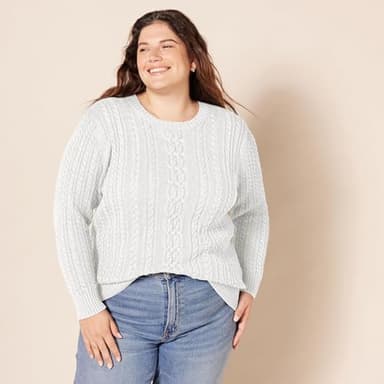Amazon Essentials Women's Soft Fisherman Cable Long-Sleeve Crewneck Sweater (Available in Plus Size), White, Small - Image 6