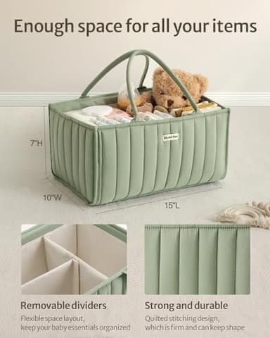 Blissful Diary Baby Diaper Caddy Organizer, Stylish Storage Basket for Newborn Essentials and Diaper Station, Gift for Baby Shower and Registry Must-Have, Sage Green - Image 3