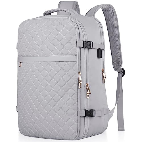 MOMUVO Large Travel Backpack Women, Flight Approved Carry On Backpack, Water Resistant Anti-Theft Large Casual Daypack Fit 17 Inch Laptop with USB Charging Port, Grey - Image 1