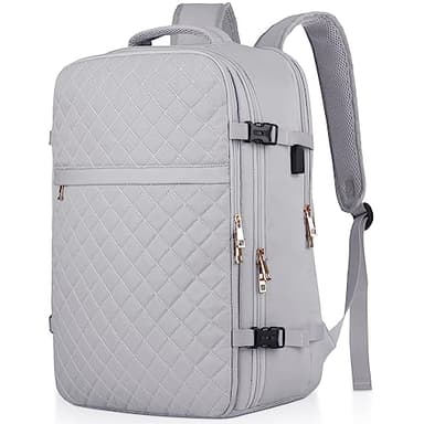 MOMUVO Large Travel Backpack Women, Flight Approved Carry On Backpack, Water Resistant Anti-Theft Large Casual Daypack Fit 17 Inch Laptop with USB Charging Port, Grey - Image 1