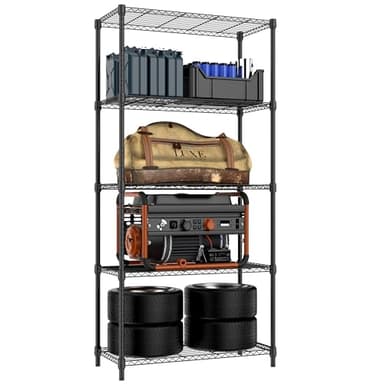 M MZG 1250 lbs 5 Tier Shelf Metal Storage Shelves Shelving Wire Rack Heavy Duty Closet Organizers for Garage Kitchen Bathroom Laundry Black 15.7" D x 33.5" W x 68.5" H - Image 1