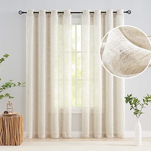 Treatmentex Semi Sheer Curtains for Living Room Natural Linen Sheer Curtain Drapes for Bedroom 95inch Long Farmhouse Country Rustic Window Curtains 52" w 2 Panels Grommet Top Beige - Image 1