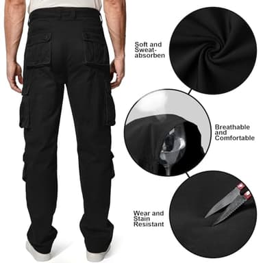 Men's BDU Casual Military Pants, Tactical Wild Army Combat ACU Rip Stop Camo Cargo Work Pants Trousers with 8 Pockets #7533 Black 30 - Image 7