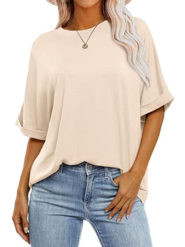 ANRABESS Womens Tops Oversized T Shirts Short Sleeve Crewneck Summer Casual Loose Basic Tee Shirt 2025 Trendy Fashion Clothes Cream Medium - Image 1