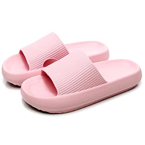 rosyclo Cloud Slippers for Women and Men, Ladies Pillow Massage Shower Bathroom Non-Slip Soft Comfy Thick Sole Home House Cloud Cushion Slide Sandals for Indoor & Outdoor, Pink - Image 1