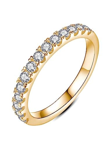 IMOLOVE Moissanite Wedding Band Wedding Rings for Women 925 Sterling Silver Rings with 18K White Gold Plated Eternity Stackable Engagement Ring Anniversary Band Size 8-Y - Image 1