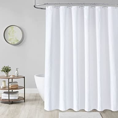 Dynamene White Fabric Shower Curtain， Waffle Weave Heavy Duty Hotel Luxury Cloth Shower Curtains for Bathroom, 72 Inch 256GSM Weighted Bath Curtain Set with 12 Plastic Hooks,72x72 - Image 5