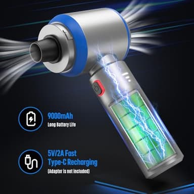 Electric air Duster - 2 in 1 210000RPM Brushless Air Duster & 21000PA Car Vacuum 9000mAh Battery Air Blower Wireless Handheld Vacuum for Car,Office and Home (Blue, 210000RPM) - Image 5