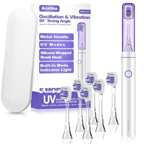 Metal Electric Toothbrush with UV Mode, Vibration and Oscillation Electric Toothbrush for Adults, 6 Brush Heads & Travel Case & Dust Cover, 5 Modes & Built in Timer, One Charge Last 120 Day（Sliver） - Image 1