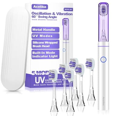 Metal Electric Toothbrush with UV Mode, Vibration and Oscillation Electric Toothbrush for Adults, 6 Brush Heads & Travel Case & Dust Cover, 5 Modes & Built in Timer, One Charge Last 120 Day（Sliver） - Image 1