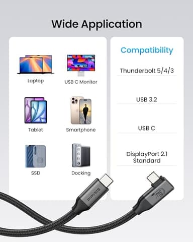 Silkland 80Gbps Right Angle USB 4 Cable for Thunderbolt 5 Cable 4FT, 120Gbps Bandwidth for 16K/Dual 8K, 240W, 90 Degree Braided USB C Video Cable Compatible Thunderbolt 4/5, MacBook M4 Pro,Dock,eGPU - Image 6