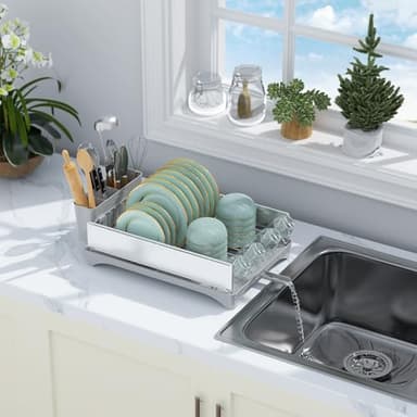 Gajbah Dish Drying Rack, Dish Racks for Kitchen Counter with Drain, Dish Drying Rack for Kitchen Counter with Cutlery Holder.16.5"(D) X 12"(W) (Light Grey) - Image 7