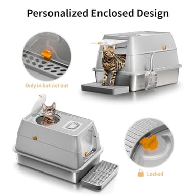 Eosarcu Stainless Steel Cat Litter Box with Lid, XL Large Enclosed High Sided Litter Box with Removable Lid, Carbon Filters -Odor Free, Easy Cleaning, Anti-Urine Leakage for Big Cats/Multiples-Grey - Image 5