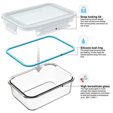 AILTEC Glass Food Storage Containers with Lids, [18 Piece] Glass Meal Prep Containers, Containers for Food Storage with Lids, BPA Free & Leak Proof (9 Lid & 9 Container) - Image 4