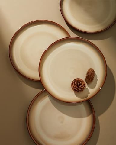Pokini Ceramic Dishes Set for 8, 24 Piece Stoneware Dinnerware Sets, Chip and Scratch Resistant, Easy to Stack & Clean, Modern Rustic Look, Brown Yellow - Image 6