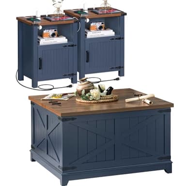 Joaxswe Night Stand Set of 2, 18 Inch Farmhouse Nightstand with with Charging Station and USB Port, Rustic Couch End Table with Magnetic Door, Wood Bed Side Tables for Bedroom, Home, Navy Blue - Image 7