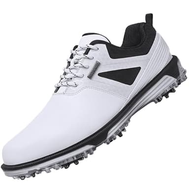ULTIANT Men's Golf Shoes Fixed Nailless Sole Waterproof Lightweight No-Slip Walking Shoes Size7.5-13(White,45) - Image 1