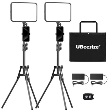 UBeesize 2 Pack LED Video Light Kit, Photography Lighting, 13" Studio Lights with 65" Tripod Stand and Phone Holders, Podcast Lighting for Video Recording,Tiktok,YouTube - Image 1