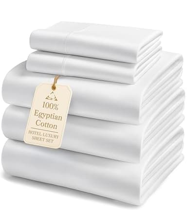 LANE LINEN 100% Egyptian Cotton Split King Bed Sheets for Adjustable Beds Soft & Comfy Luxury Hotel Style Thick Split King Sheet Set, Fully Elasticized Reinforsed Seams White Sheets - Image 1