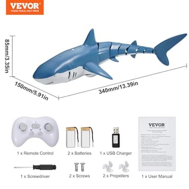 VEVOR Remote Control Shark Toy, 2.4GHz High Simulation Shark RC Boat for Swimming Pool Bathroom, Electric RC Fish Toy with 2 Batteries, Light & Spray Water Function for 6+ Year Old Boys Girls - Image 7