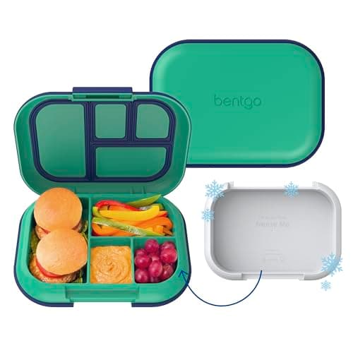 Bentgo Chill Kids Leak-Proof Lunch Box - 4-Compartment Bento Box with Built-In Ice Pack, 3.3 Cup Capacity, PFAS & BPA-Free, Microwave & Dishwasher Safe, Ideal Size for Ages 3 to 7 (Green/Navy) - Image 1