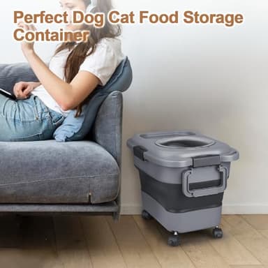 Dog Food Storage Container, 10-20 lbs Airtight Collapsible Cat Food Storage Container with Attachable Wheels, Portable Handle, Dog Food Scoop for Dog Cat Bird Pet Dry Food Storage Bin Dark Grey - Image 7