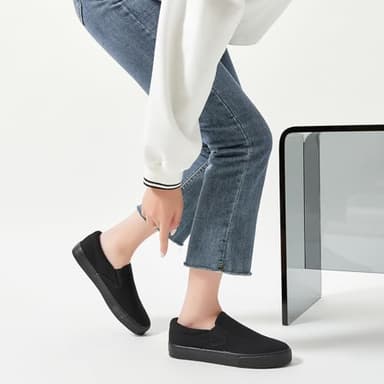 Women's Canvas Slip On Shoes Fashion Sneakers Flats Shoes White Canvas Shoes(Full Black.US8) - Image 7