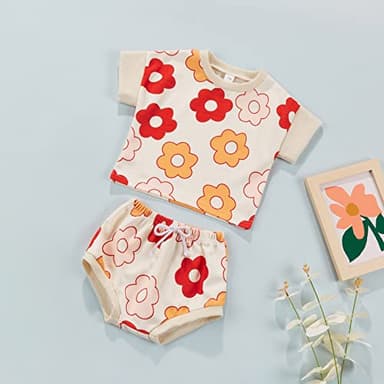 LIOMENGZI Baby Girl Shorts Outfit Flower Print Tank Top Drawstring Bloomer Set Toddler Girl Summer Clothes (Orange, 12-18 Months) - Image 3