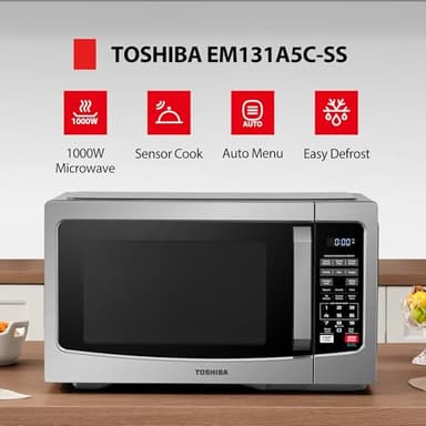 TOSHIBA EM131A5C-SS Countertop Microwave Ovens 1.2 Cu Ft with 12.4" Removable Turntable Smart Humidity Sensor, 12 Auto Menus Mute Function ECO Mode Easy Clean Interior, 1000W, Silver - Image 2