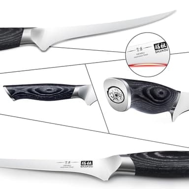 SHAN ZU 7 Inch Fillet Knife, Japanese Super Steel Boning Knife, Professional Ultra Sharp Fish knife with K133 Ergonomic Handle, Black Tortoise Genbu Series - Image 2