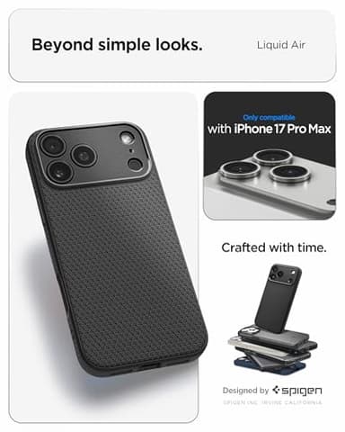 Spigen for iPhone 17 Pro Max Case, Liquid Air [TPU Covered Camera Control] [No Magnet Ring] [Military-Grade Protection] - Matte Black - Image 2
