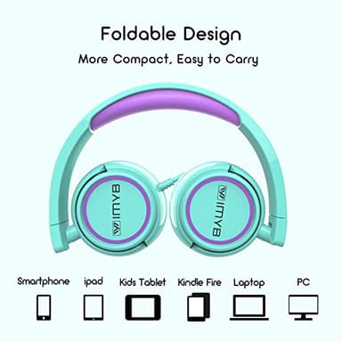 IMYB V1 Kids Headphones, Wired Stereo Foldable Tangle-Free 3.5mm Adjustable On-Ear Headphones for Kids for School/Toddlers/Childrens/Teens/Boys/Girls/Ipad/Tablet/Kindle/Phones/Travel/Plane (Green) - Image 5