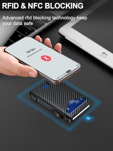 Wallet for Men RFID Wallet with 2 ID Windows & Money Clip, Slim Pop Up Card Holder for 10-12 Cards, Bifold Minimalist Smart Wallet for Front Pocket, Compact Metal Credit Card Holder, Gifts for Men - Image 3