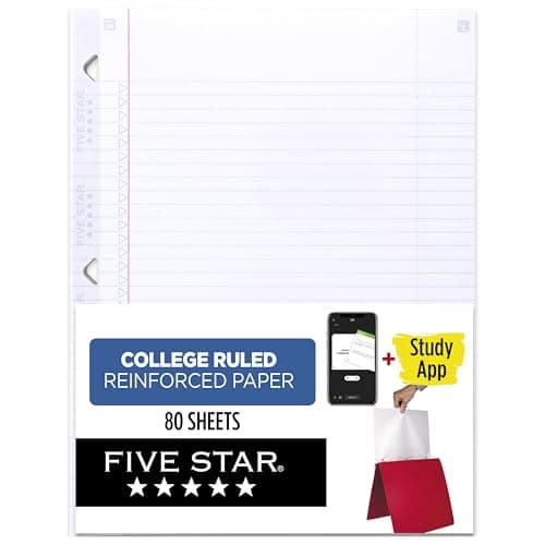 Five Star Loose Leaf Paper + Study App, College Ruled Filler Notebook Paper, Reinforced, Fights Ink Bleed, 8-1/2" x 11", 80 Sheets (170102) - Image 1