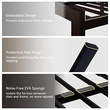 Feonase Full Size Metal Bed Frame with Faux Leather Button Tufted Headboard, Heavy-Duty Platform Bed Frame with 12" Storage, Steel Slats Support, No Box Spring Needed, Noise Free, Black - Image 8