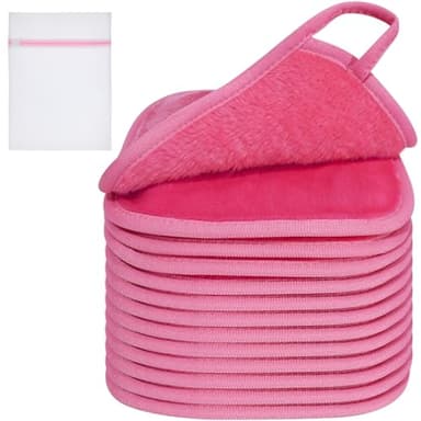 KODAMO Makeup Remover Cloth, Reusable Makeup Remover Pads Washable Travel Bag, Microfiber Makeup Removal Face Wash Cloths with Just Water, Gentle Soft,12 Pack, Pink - Image 1
