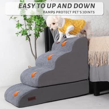 Aodisman 4-Step Dog Stairs and Ramp for Beds or Couches – Non-Slip Sturdy Pet Steps for Small Dogs and Cats,21" H,Grey - Image 6