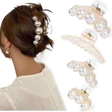 Mehayi 4 PCS Large Pearl Hair Claw Clips for Women Girls, Hair Barrette Clamps for Thick Thin Hair, Fashion Hair Accessories Headwear Styling Tools for Party Wedding - Image 1