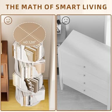 YESHOMY Rotating Bookcase,4 Tier Round Bookshelf Tower, 360 Spinning Book Shelf Storage Round,for Small Space,Bedroom,Living Room,Study Room, Medium, White Milk - Image 7